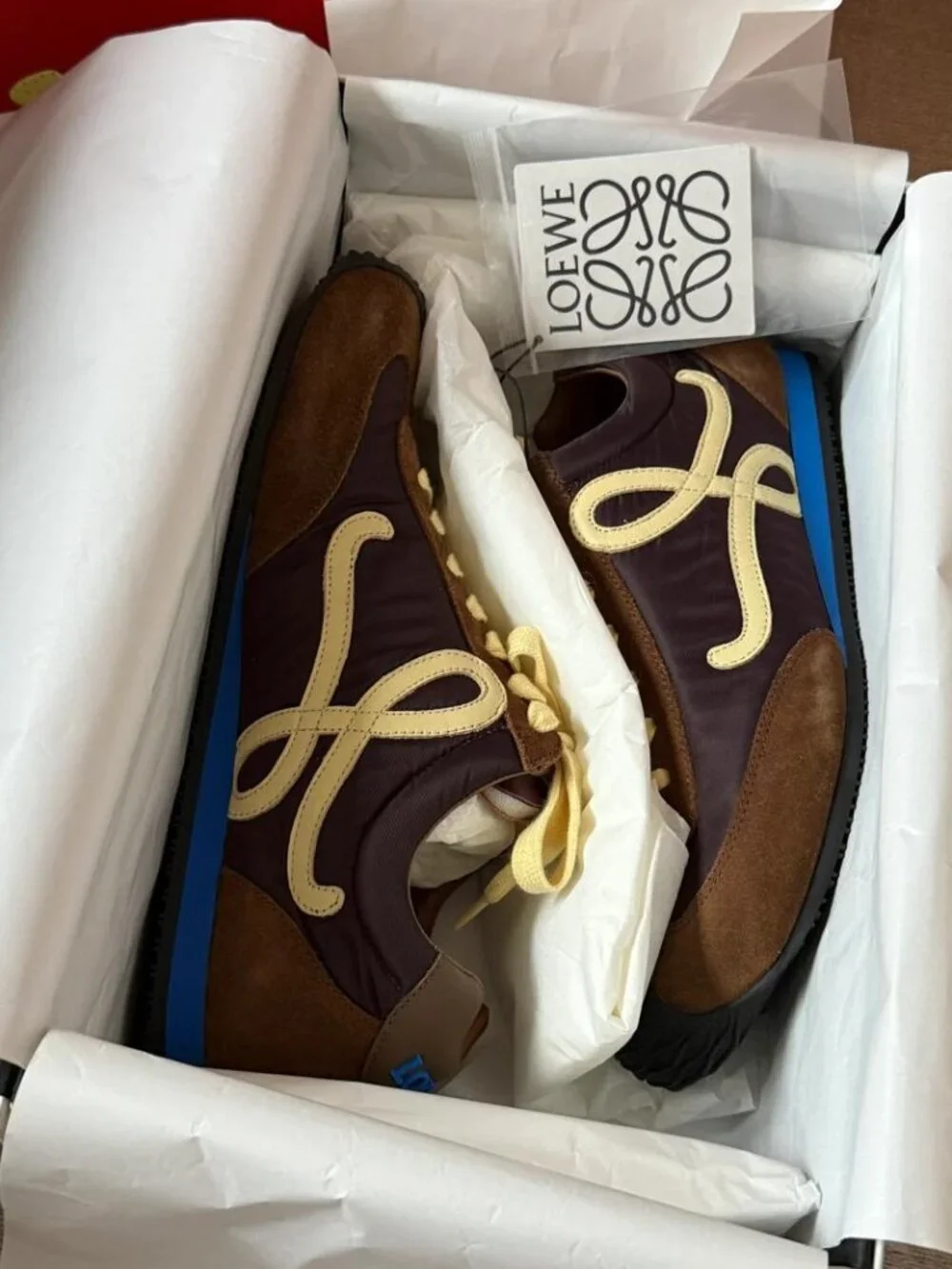 Loewe Flow Runner Brown Suede Sneakers with Blue Sole - NEW